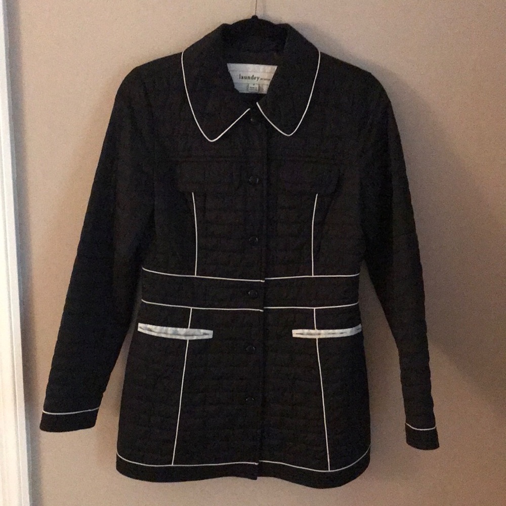 Quilted Black coat with white trim